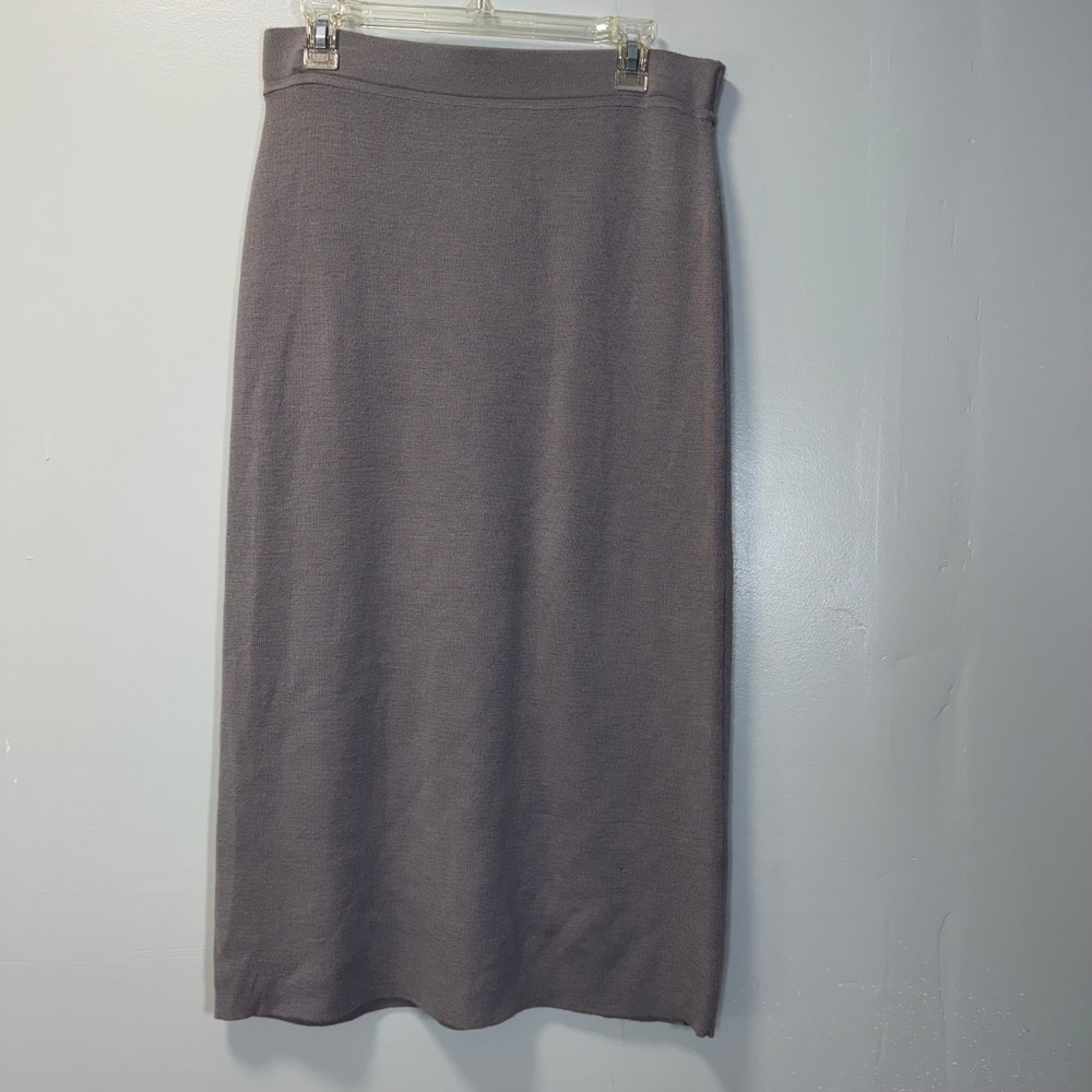 Anne Klein Gray Wool Blend Knit Midi Pencil Skirt Large